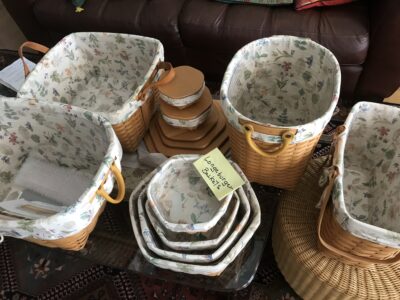 Longaberger Basket Collection – 10+ Baskets with Botanical Liners, Protectors & Lids