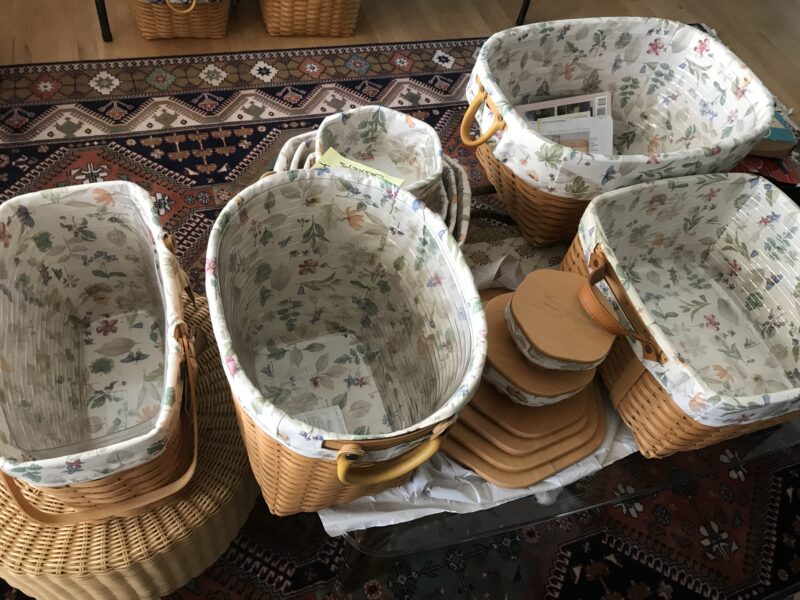 Longaberger Basket Collection – 10+ Baskets with Botanical Liners, Protectors & Lids