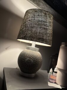 Textured Grey Table Lamp with Patterned Shade