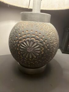 Textured Grey Table Lamp with Patterned Shade