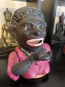Painted Justice-Themed Black Figure Bust Sculpture coin bank