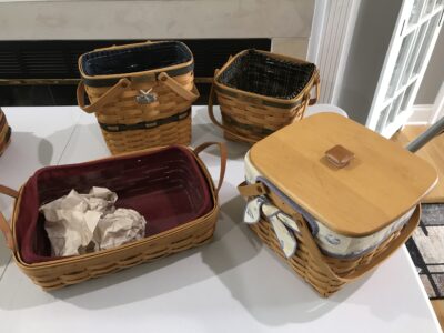 Longaberger Woven Basket Lot with Liners and Wooden Lid