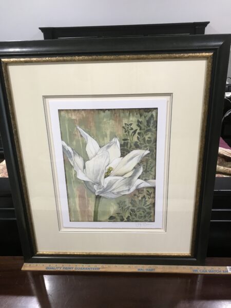Framed White Floral Botanical Artwork with Black and Gold Frame