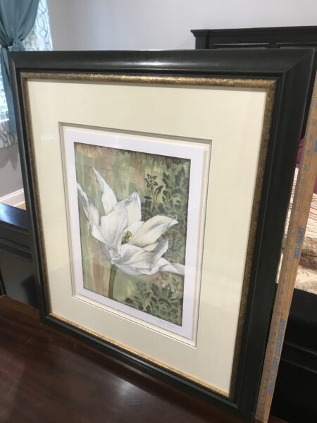 Framed White Floral Botanical Artwork with Black and Gold Frame