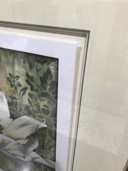 Framed White Floral Botanical Artwork with Black and Gold Frame